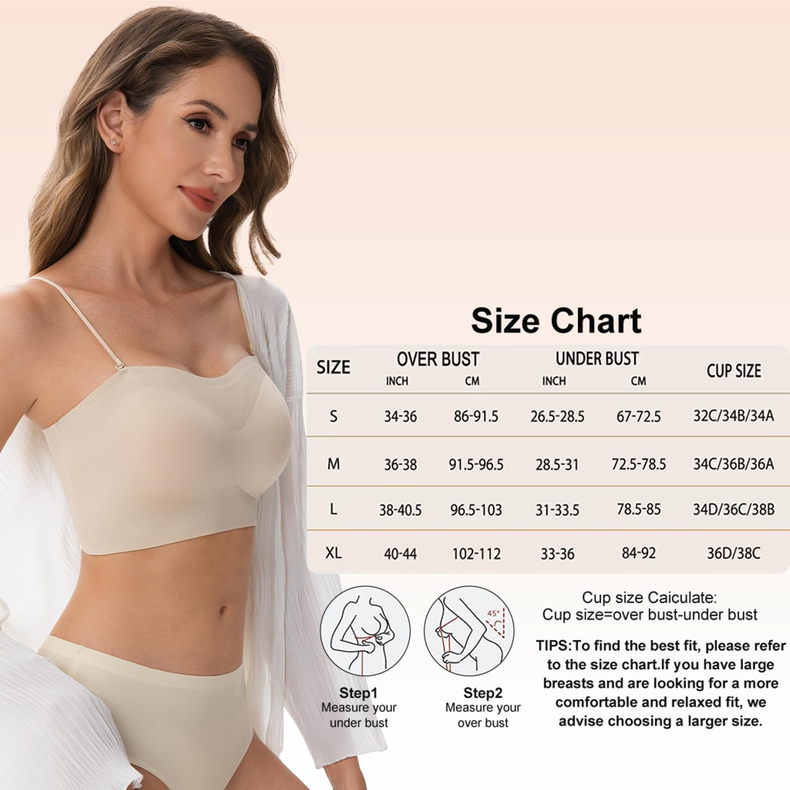 D.DUO Reggiseni senza spalline antiscivolo per le donne Reggiseno a fascia invisibile senza fili Bralette