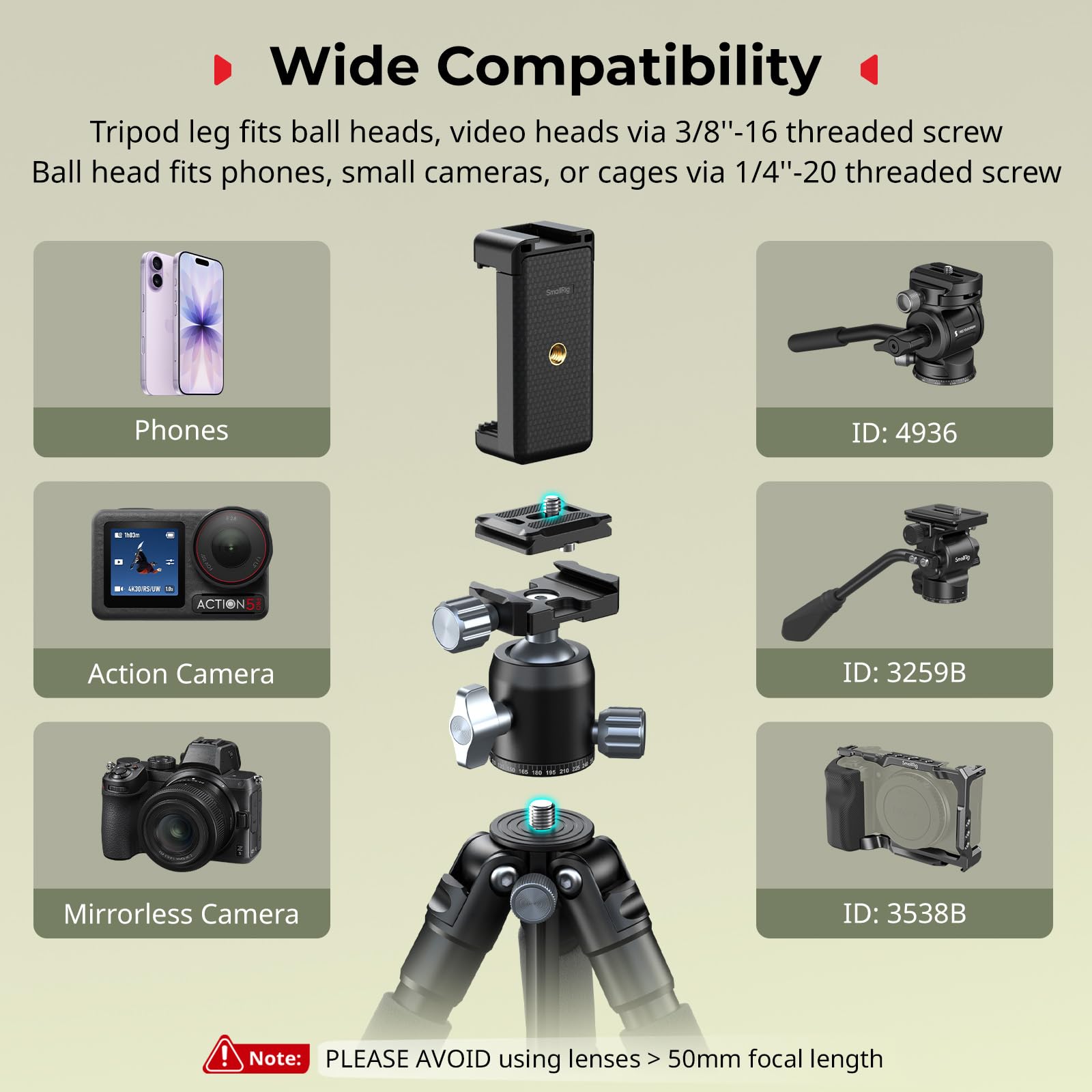 SmallRig VT-20Pro Mini treppiede da 21,2"/53,8 cm per fotocamera e telefono, piccolo treppiede da tavolo in lega di alluminio con testa a sfera a 360°/morsetto per telefono, carico fino a 5 kg - 5470
