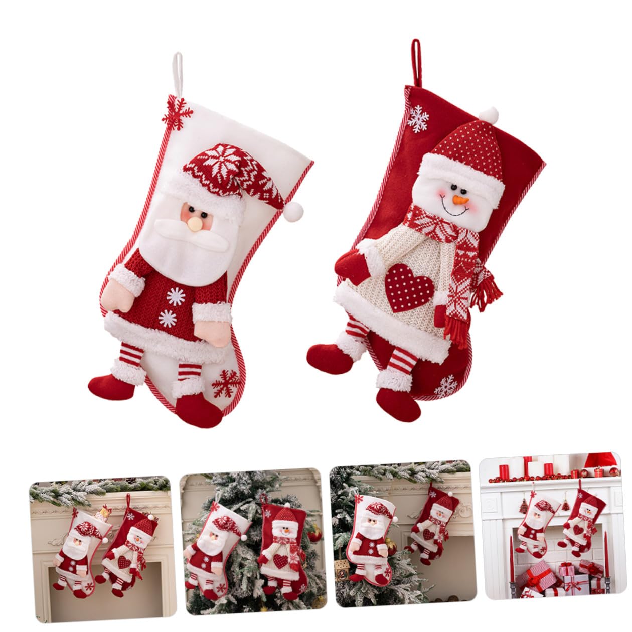 2pezzi Calza di Natale Decorativa Calzini Natalizi Tema Calze di Natale per Albero per Appendere Decorazione Natalizia Classica