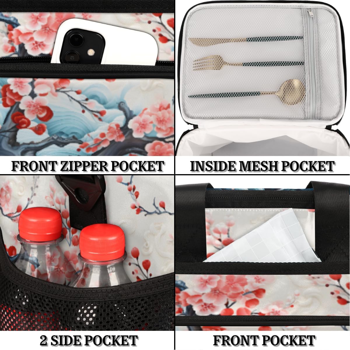 Flower Insulated Picnic Backpack Lunch Box for Women Men Picnic Basket Tote Lunch Bag Picnic Bag Portable Lunch Bags for Picnic, Beach, Work, Trip,Office, Camp Beauty Flowers