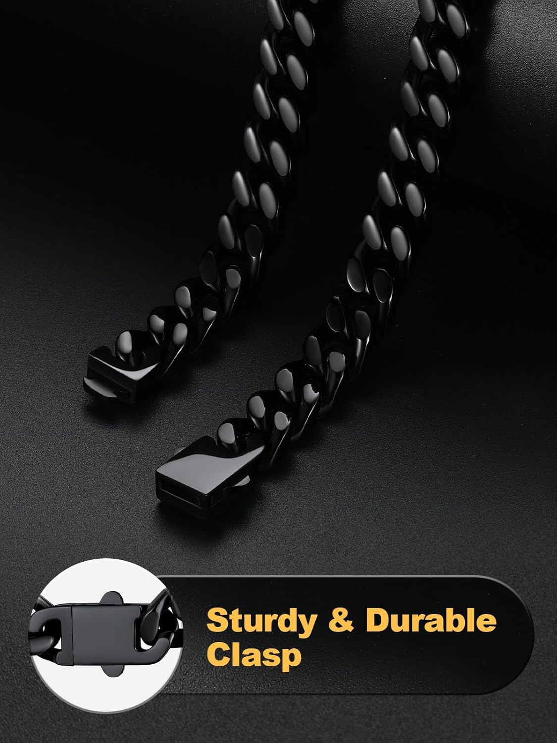 U7 Cuban Link Bracelets for Men Stainless Steel Wrist Bracelet Silver Black Gold Cuban Hand Chain Bracelet for Mens Women, 5/7/9/12mm Width, 7.5/8.3/9 Inch Length Classic Jewelry with Box Packed - Image 5