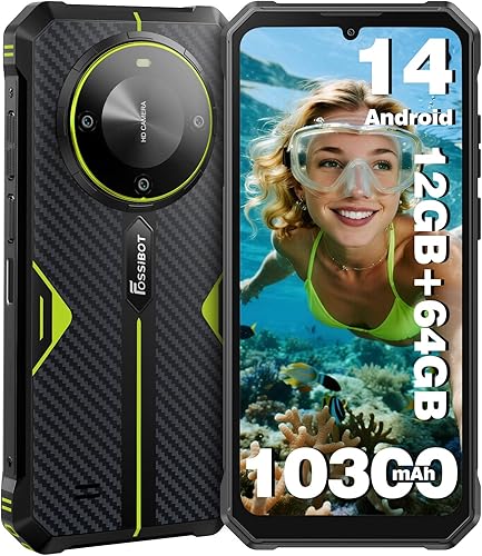 FOSSIBOT Teléfono inteligente resistente F105 desbloqueado, batería de 10300 mAh teléfonos resistentes, teléfono móvil Android 14, 12 GB+64 GB, 6.75
