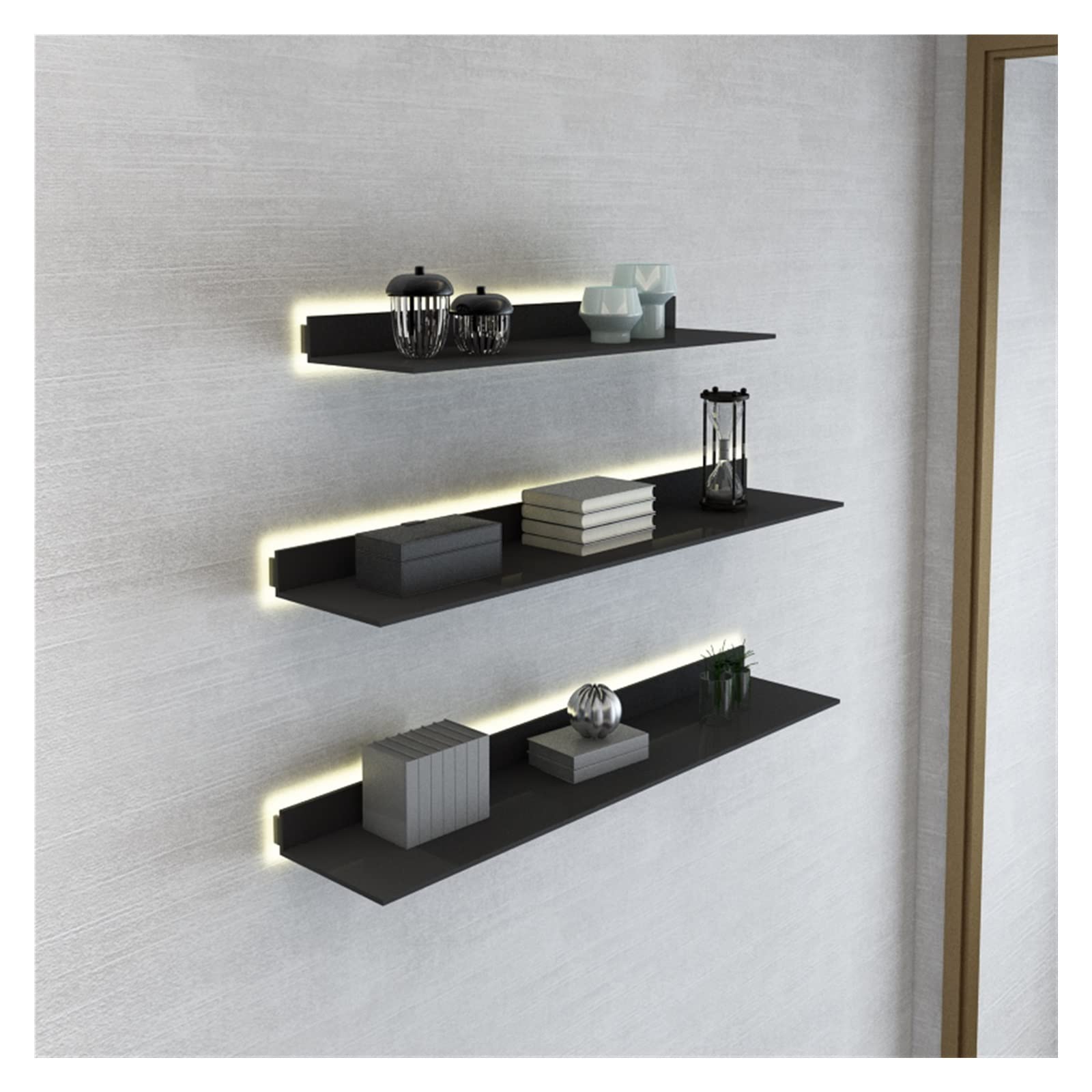 2 Mensole Galleggianti Piccole In Lega Di Alluminio – 20x12,5x3,2 Cm, Per Collezione E Bagno, Nero