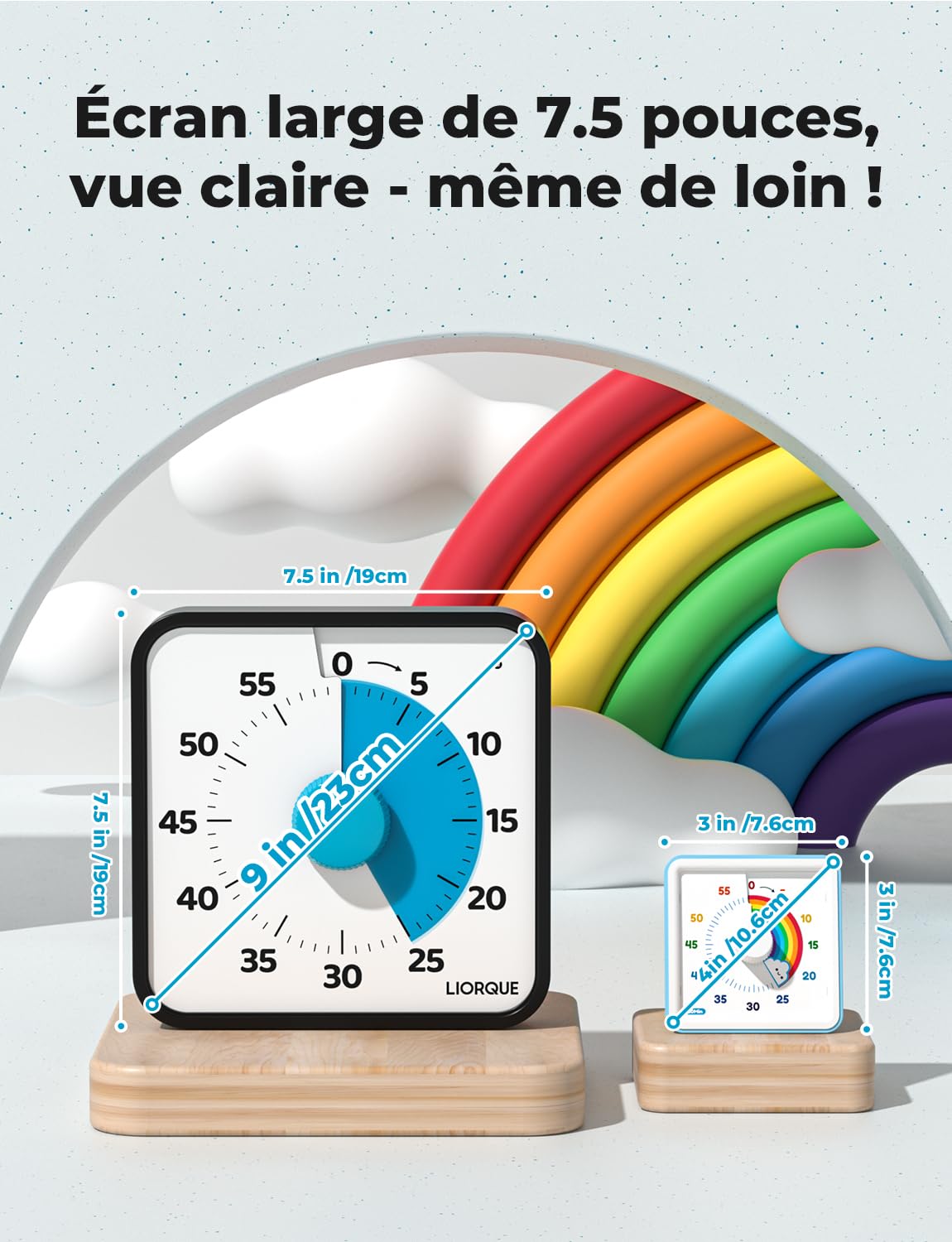 LIORQUE 19cm Grand Minuteur Visuel Timer Classe Aimanté Silencieux 3 Modes Alarme Sonnerie Lumière Vibration