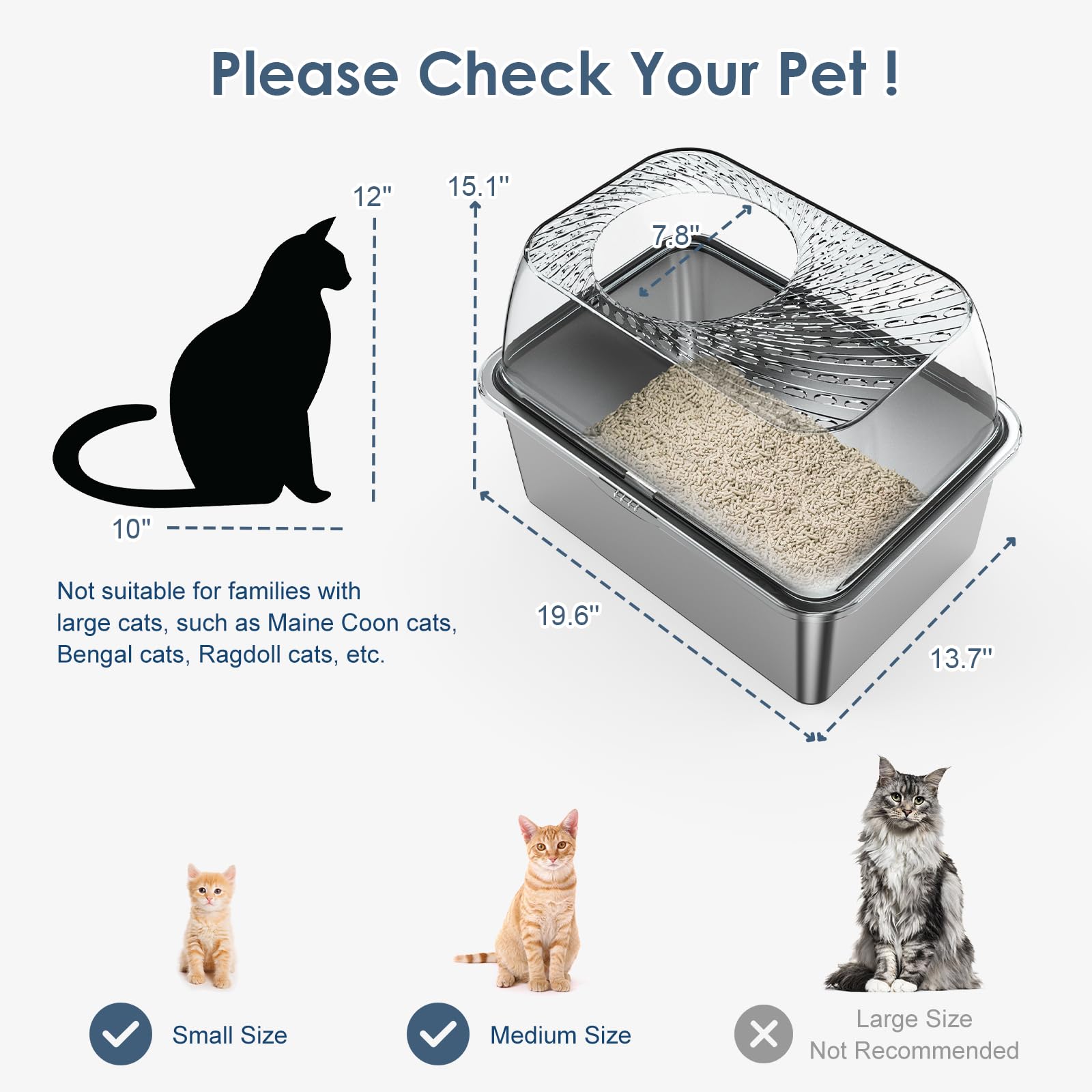Stainless Steel Cat Litter Box With Lid, XL Extra Large Litter Box For