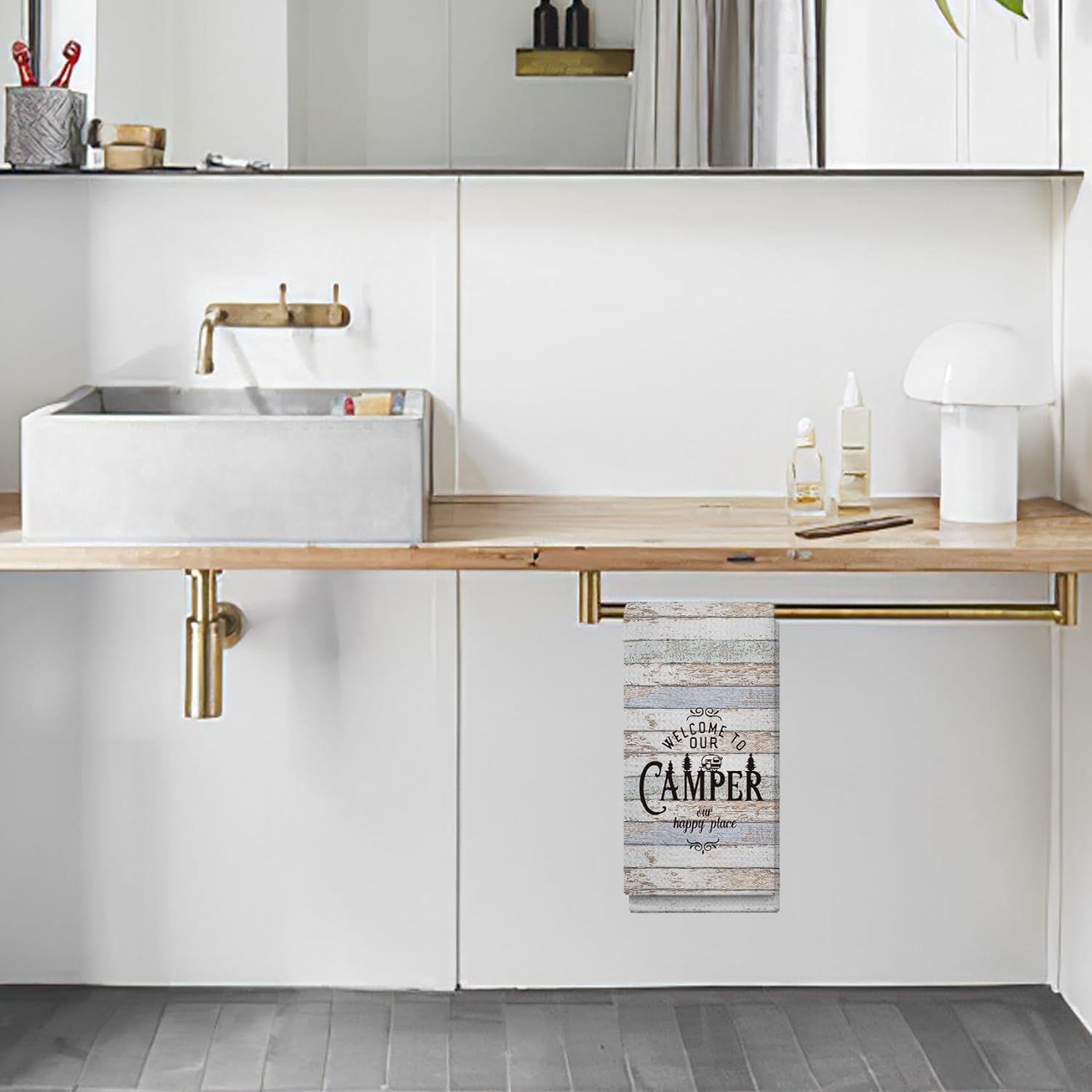 OHSUL Welcome to Our Camper Our Happy Place Camping Kitchen Towels Dish Towels Dishcloth,Funny Camping Hand Towels Tea Towel for Bathroom Kitchen RV Camper Trailer Decor,Campers Camping Lovers Gift - Image 3