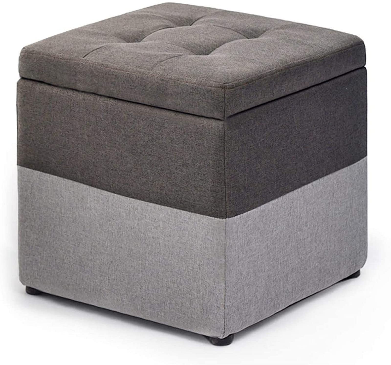 Pouf cube gris 40x40x40cm avec coffre de rangement intégré et couvercle