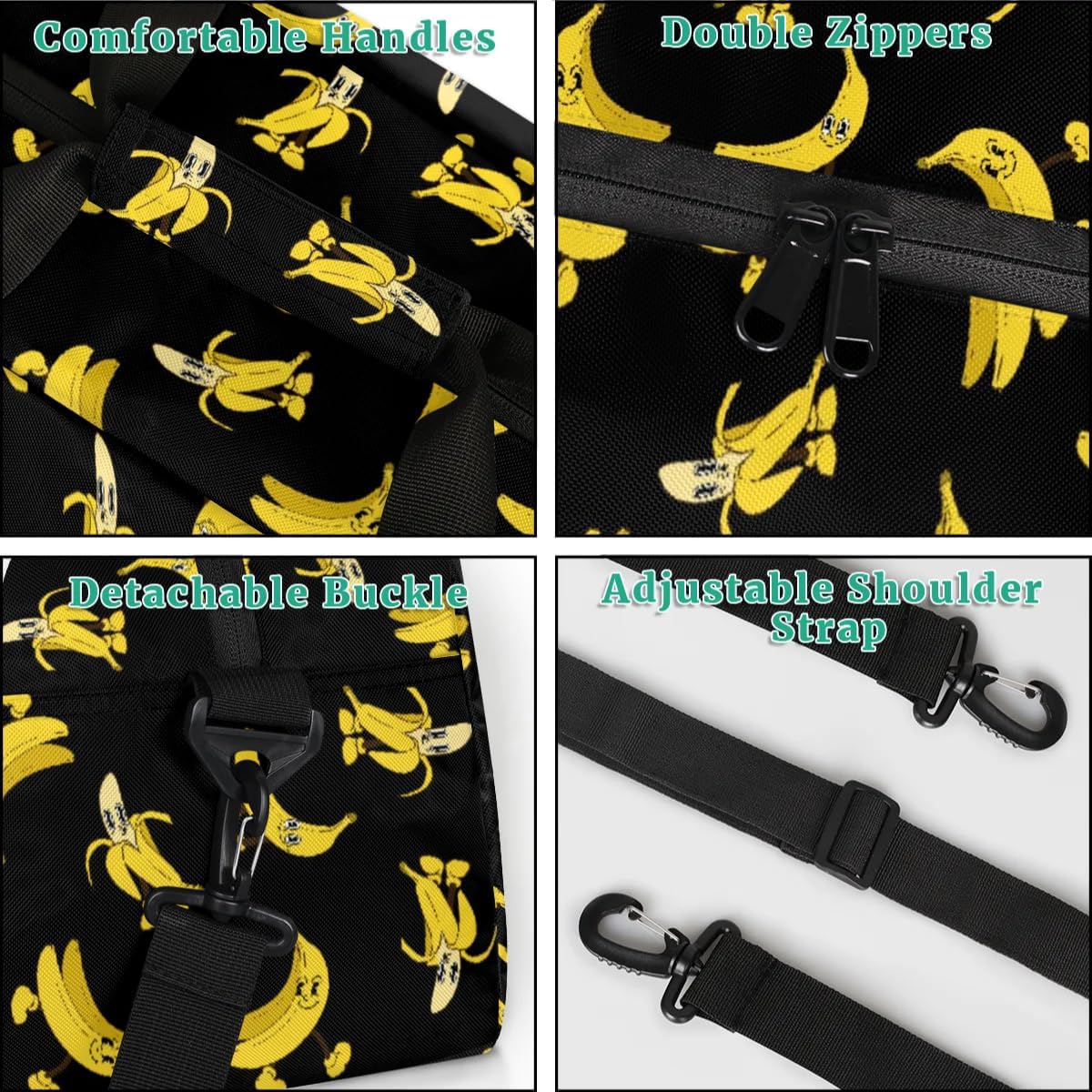 Kids Overnighter Duffel Bags for Boys Girls, Carry-On Size Sports Gym Bag for School Practice or Overnight Travel Weekender Sleepover Workout Tote Bag, Yellow Banana