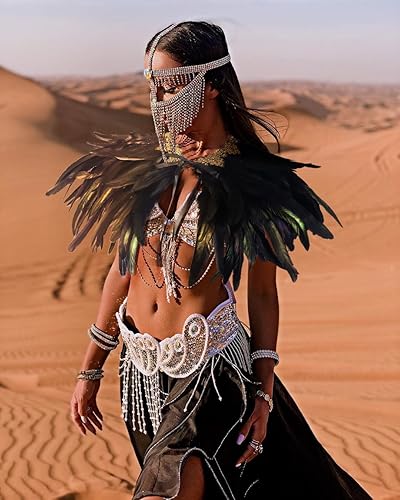 Miniatura 5 de Chal de plumas para mujer, collar de plumas de cuervo, capa de cisne de Halloween, accesorios de disfraz de bruja