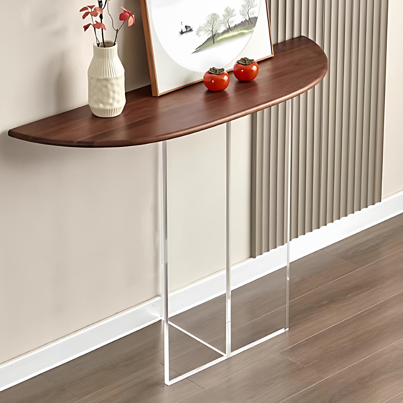 Mesa consola de madera maciza y patas acrílicas para pasillo