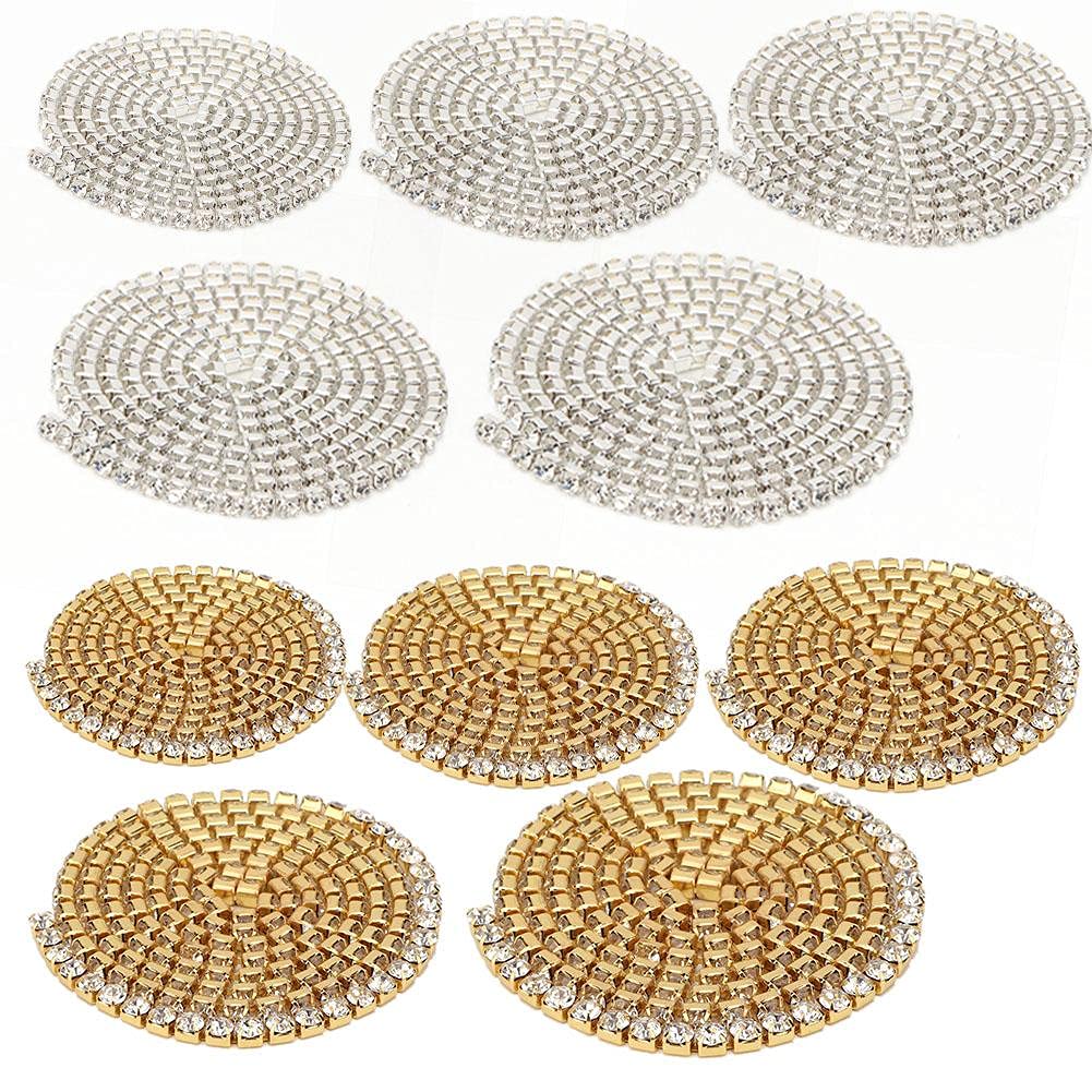 Nastro di da 10 Iarde, Rotolo di Rifinitura a Catena in Cristallo di Diamante in Resina per la Decorazione di Cucito della Festa Nuziale del Mestiere Fai-da-te(4mm-Oro)