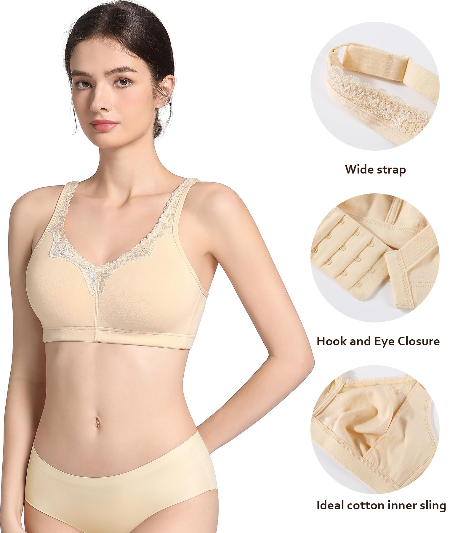 Lemorosy Brasier reductor de algodón sin relleno para mujer, talla grande, sin varillas, cómodo para uso diario