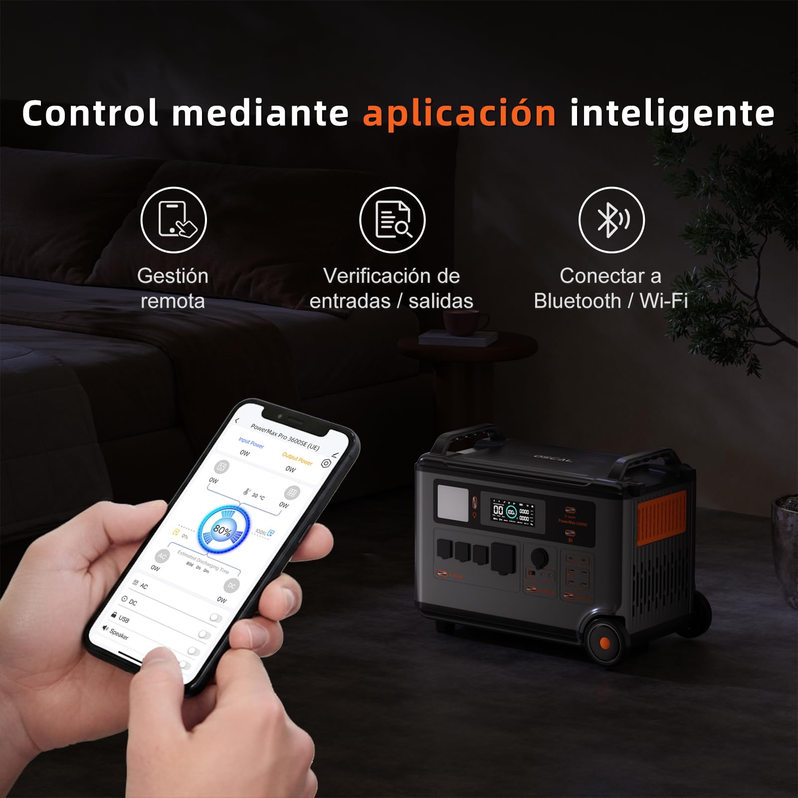 PowerMax 3600SE Estación de Energía Portátil, 3600Wh LiFePO4, 3600W/6000W Pico, 4x AC 230V, Generador Solar con SAI, Grupo Electrógeno Emergencia Casa, Autocaravana, Apagón