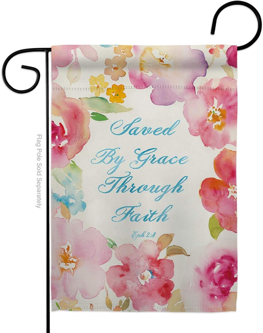 Saved by Grace Garden Flag Set Mailbox Hanger Religious Bible Verses Bless Faith Thank Hope Pray Christian Religion Small Decorative Gift Yard House Banner Double-Sided Made In USA 13 X 18.5