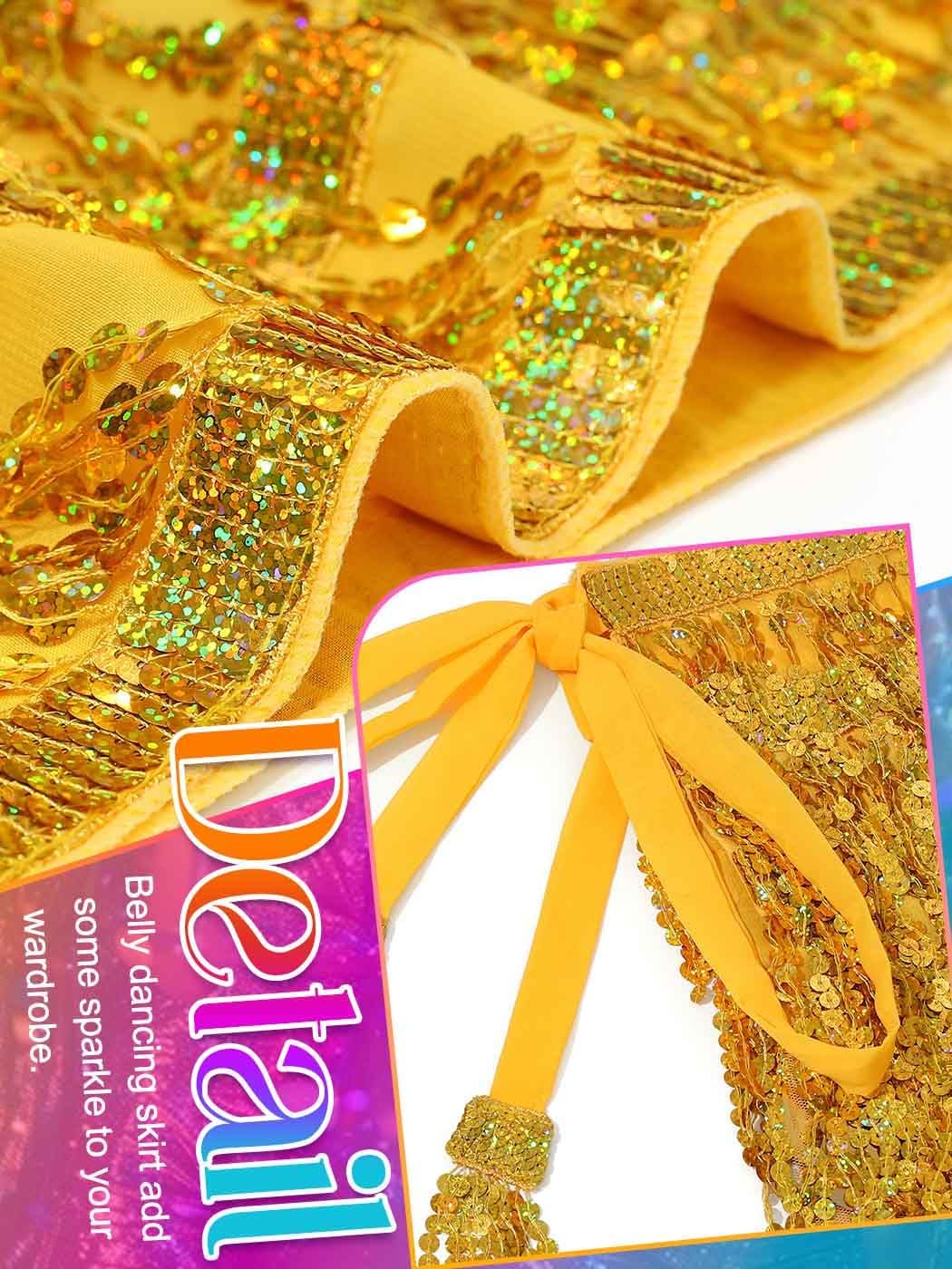 EASEDAILY Gold Sequin Skirt Sparkly Fringe Belly Dance Skirt Glitter Women Mermaid Costume - Image 3