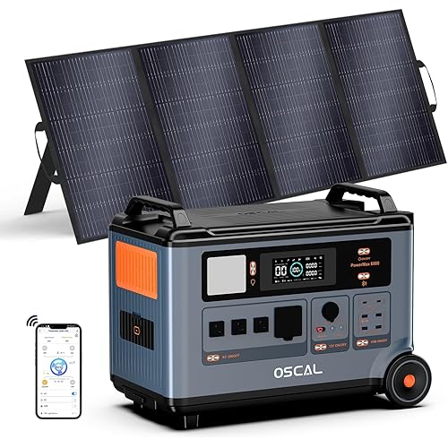 OSCAL PowerMax 6000 With 400W Solar Panels,120V/240V Split Phase Voltage Portable Power Station， 6000w AC Output (9000W Surge),2400W MPPT Solar for Emergency，RVs