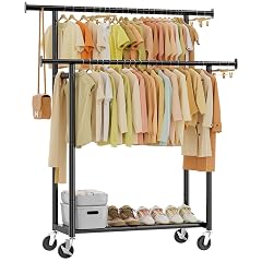 Simple Trending Clothes Rack Double Rods Clothing Rack for Hanging Clothes Metal Garment Rack with Rolling Wheels Portable