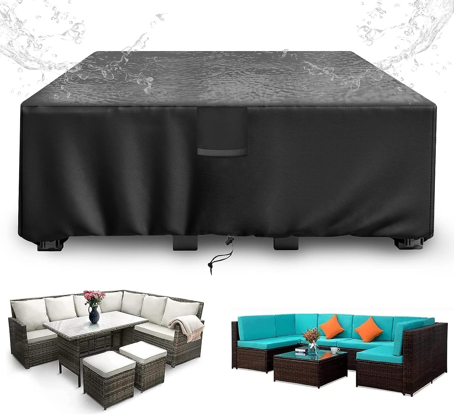 SIRUITON 300x250x100cm Large Garden Furniture Covers Patio Garden Furniture Set Covers Waterproof,420D Heavy Duty Furniture Covers for Outside,Windproof,&Anti-UV for Chair and Table Rattan Sofa