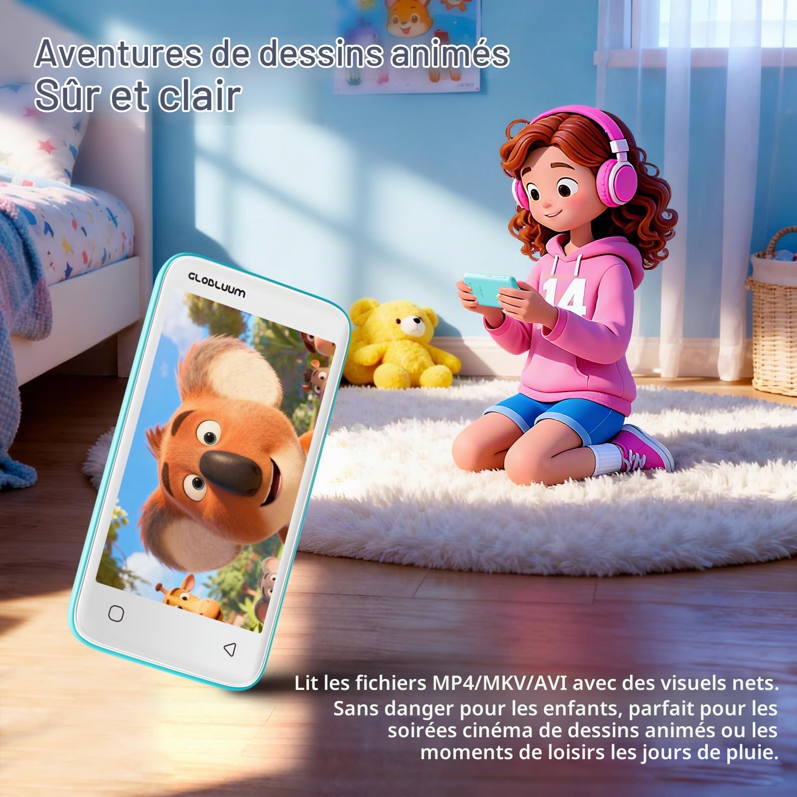 Lecteur MP3 pour enfants, contrôle parental, 16 Go, prend en charge Spotify et Audible, Bluetooth et WiFi (vert menthe)
