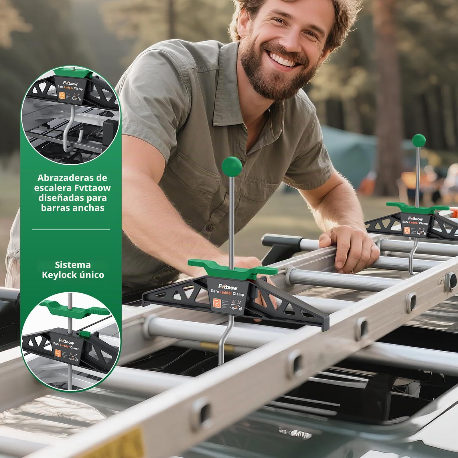 Abrazadera para escalera, Soporte para escalera para portaequipajes Ladder Clamp, Verde