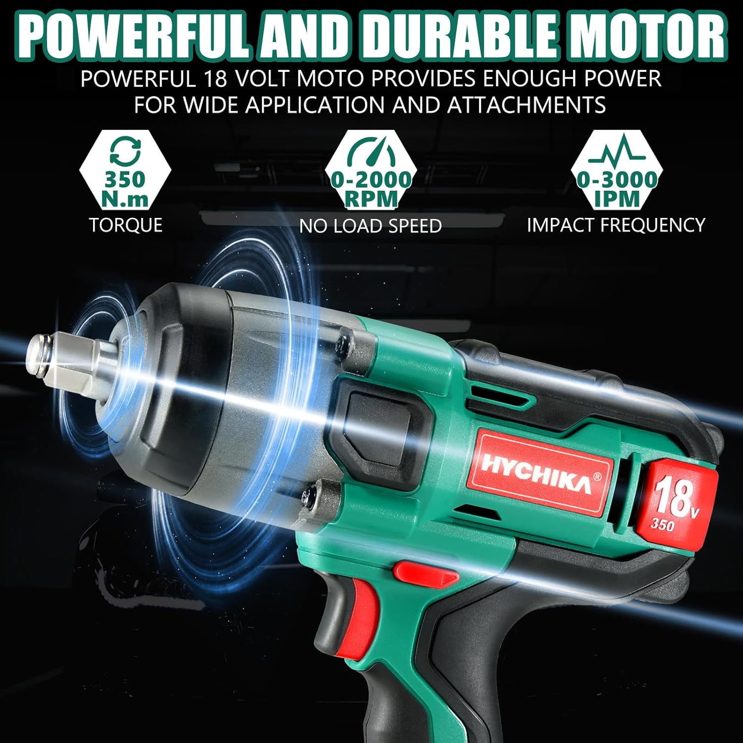 HYCHIKA 18 V Max Cordless Impact Wrench, 1/2 Impact Drivers, High Torque Wrench, Power Tool, 350 N.m, 1 X 4000mAh Battery, 3 Sockets, Electric Power Wrench Kit for Tire Removal, Rusted Bolts
