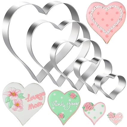 Heart Cookie Cutter,5 Piece Heart Shaped Cookie Cutters Fondant Biscuit Cutters for Valentines Day - Stainless Steel (Size 4.57