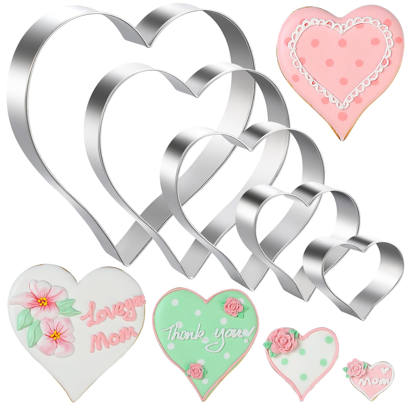 5-Piece Stainless Steel Heart Cookie Cutters Set - Valentine's Day, Birthday, Wedding Baking Tools (1.38