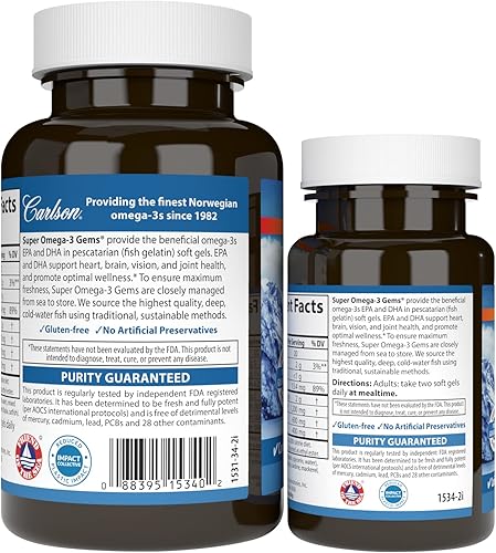 Miniatura 3 de Carlson Super Omega-3 Gemas Pescetariano Noruego 1200 mg Omega-3s 100  30 geles blandos