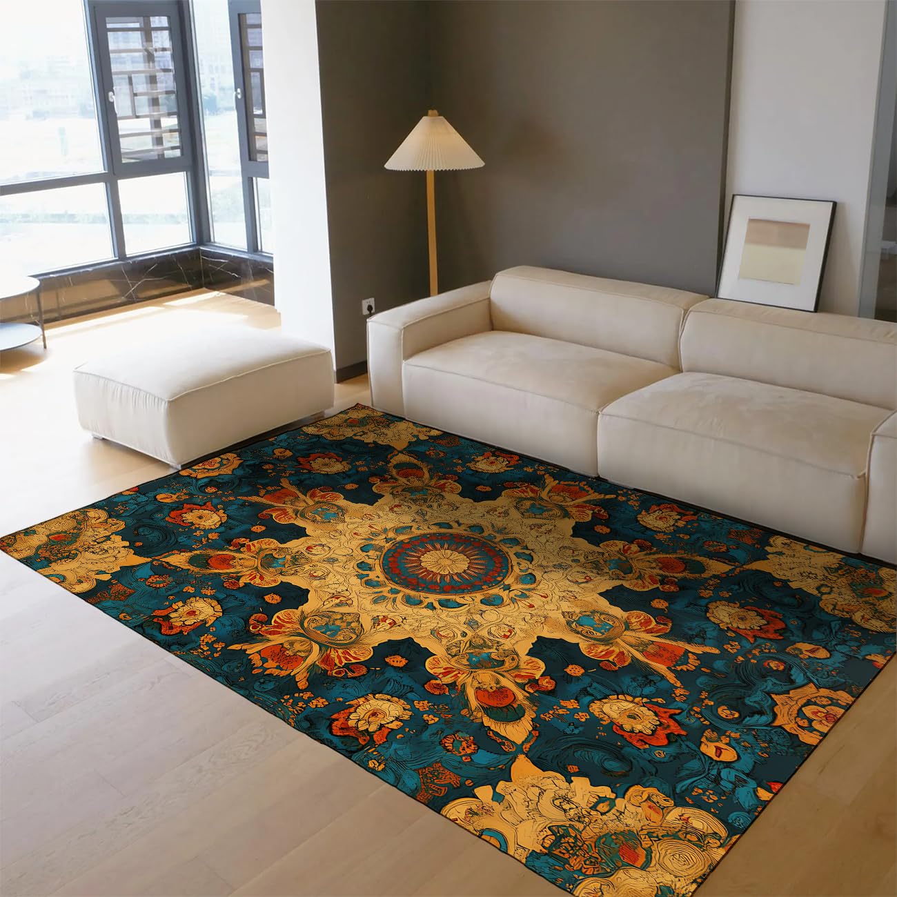 Lekki dywan 100 x 200 cm Vintage Boho Kwiatowy Wzór Dywan z krótkim włosiem do salonu Sypialnia Kuchnia Przenośna zmywalna mata podłogowa