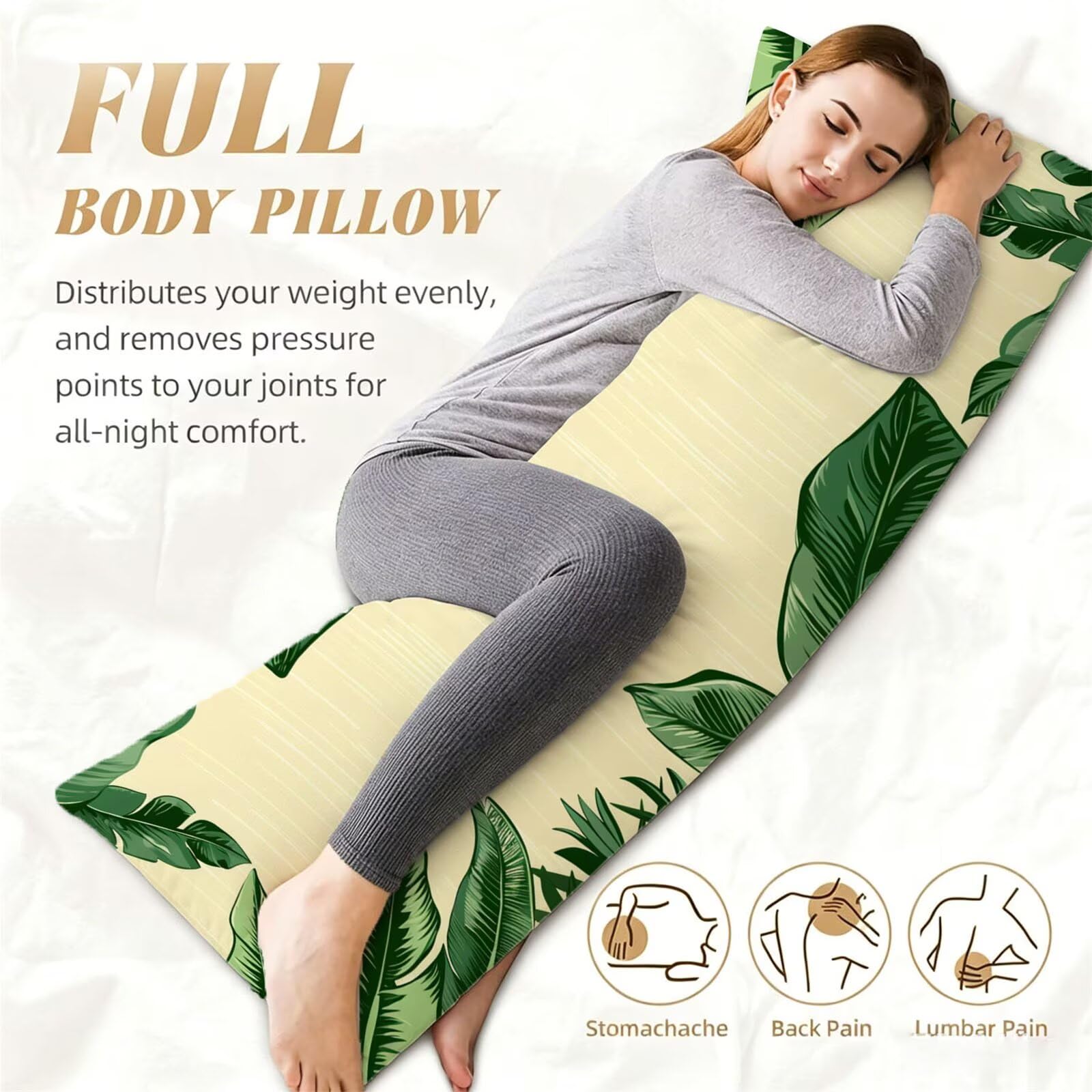 Funda de Almohada 60 x 180 cm Verde Protector Almohada 180 cm con Cremallera Invisible, Lino Durable y Transpirable Pillow Case Moderno Impresión a Doble Cara para Cama, Sofá y Dormitorio dg-587