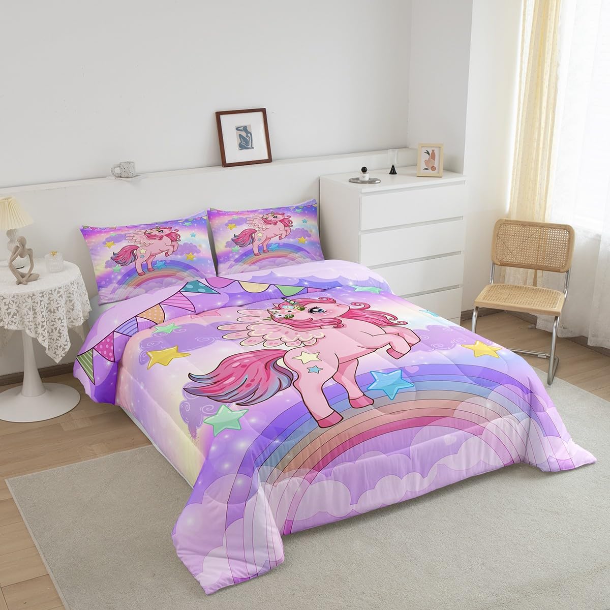 Feelyou Unicorn Comforter Set for Girls Full Size Cute Unicorn Comforter Cute Bedding