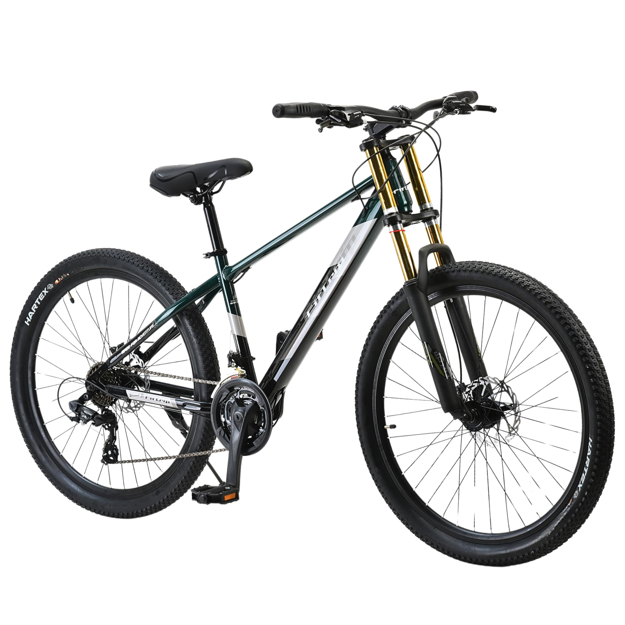 FitTrip Adult Super Dominator 27.5 Inch Stunt MTB | 21 SPD Shimano Gearset | Double Crown Suspension | Jak 7 Dual Disk Brakes | Dual Tone Paintjob with Crystals | Stunt Cycle (British Racing Green)