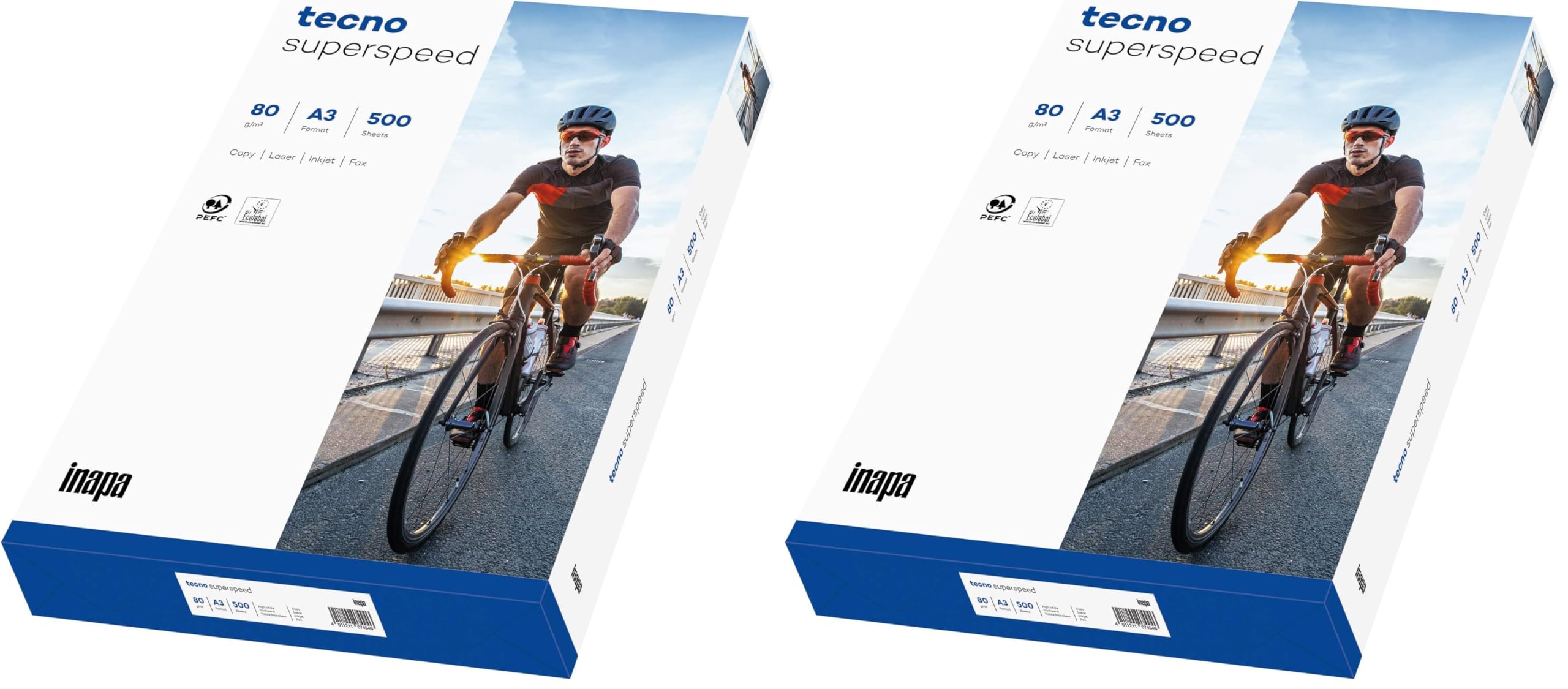 inapa Papel para impresora/fotocopiadora tecno Superspeed: 80 g/m², A3, color blanco brillante, 500 hojas, impresión rápida y sin atascos (Paquete de 2)