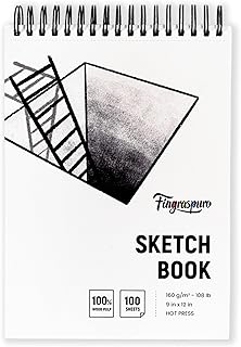 Fingraspuro 9"x12" Sketch Book, 100 Sheets, 108lb/160gsm, Top Spiral Bound Sketch Pad, Art Supplies, Sketchbook for Drawing, Acid-Free Hot Press Drawing Pad, Suitable for Various Art Tools