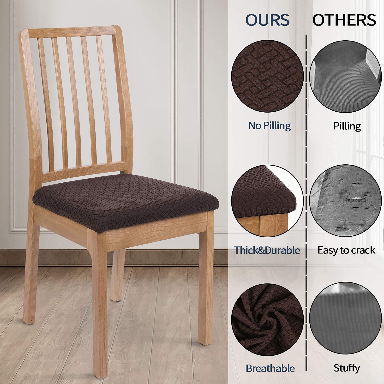 Homaxy Housse De Chaise, Housse de Chaise Universelle Lavables, Housse de Salle à Manger Universel, très Facile à Nettoyer et Durable, Facile à Installer (Marron, 6 pièces)