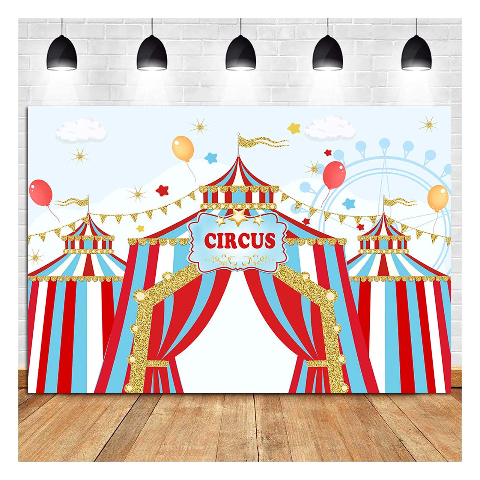 Blue Sky Red White Striped Tent Ferris Wheel Circus Carnival Theme Photography Backdrop 7x5ft Kids Boys or Girl Birthday Party Photo Background Baby