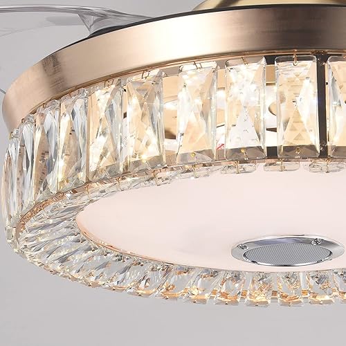 Miniatura 8 de Fandian Ventilador de techo inteligente de cristal de 42 pulgadas con control remoto de luz retráctil con color de iluminación regulable RGB,