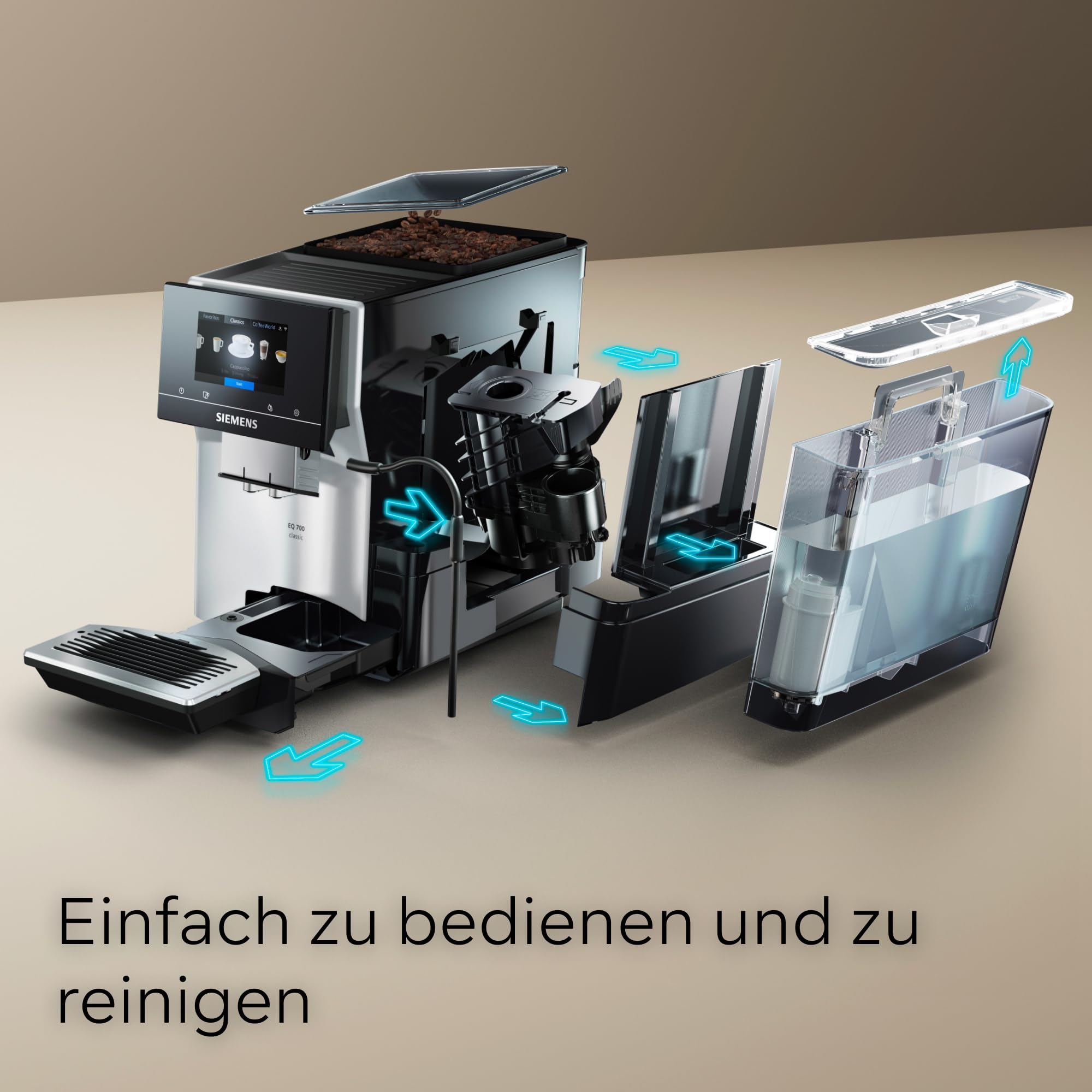 Siemens EQ700 classic Kaffeevollautomat TFT-Display 36 Getränke Cold Brew Silber TP715E17