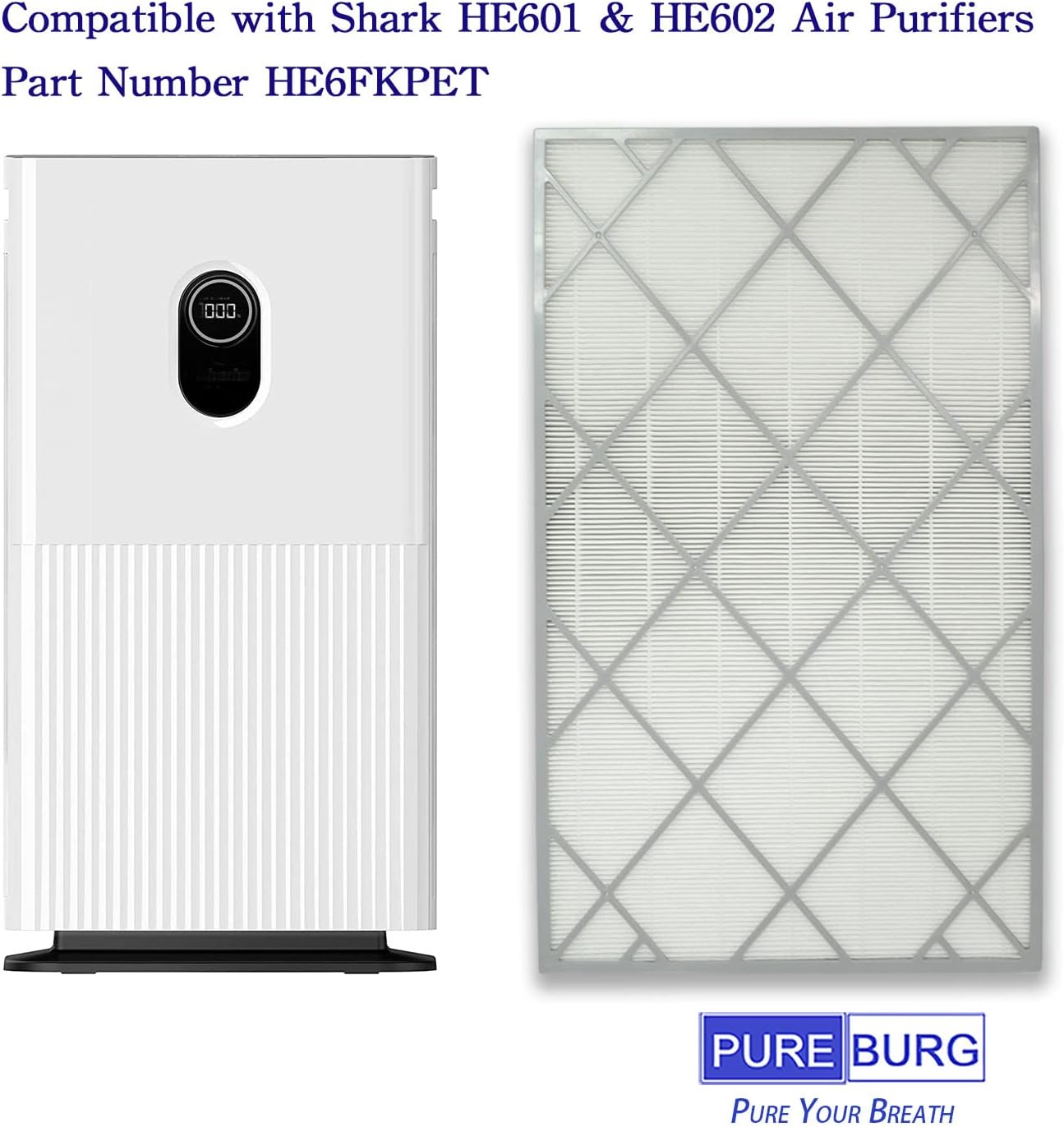 PUREBURG Replacement Filter Compatible with Shark HE601 & HE602 Air Purifiers HE6FKPET, H13 HEPA Activated Carbon 2-in-1 4-Stage Filtration Air Clean Dust VOCs Odor