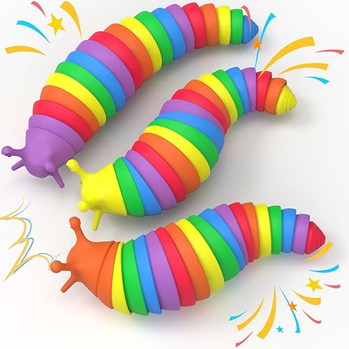 Cevioce 3PCS Slug Fidget Toys Bulk, Toddler Christmas Stocking Stuffers for Kids 3+ Sensory Figette Worm for Adults Stress Relief for Autism ADHD Autistic Caterpillar Travel Toys Gifts for Boys Girls - B-3Pcs(Medium size)