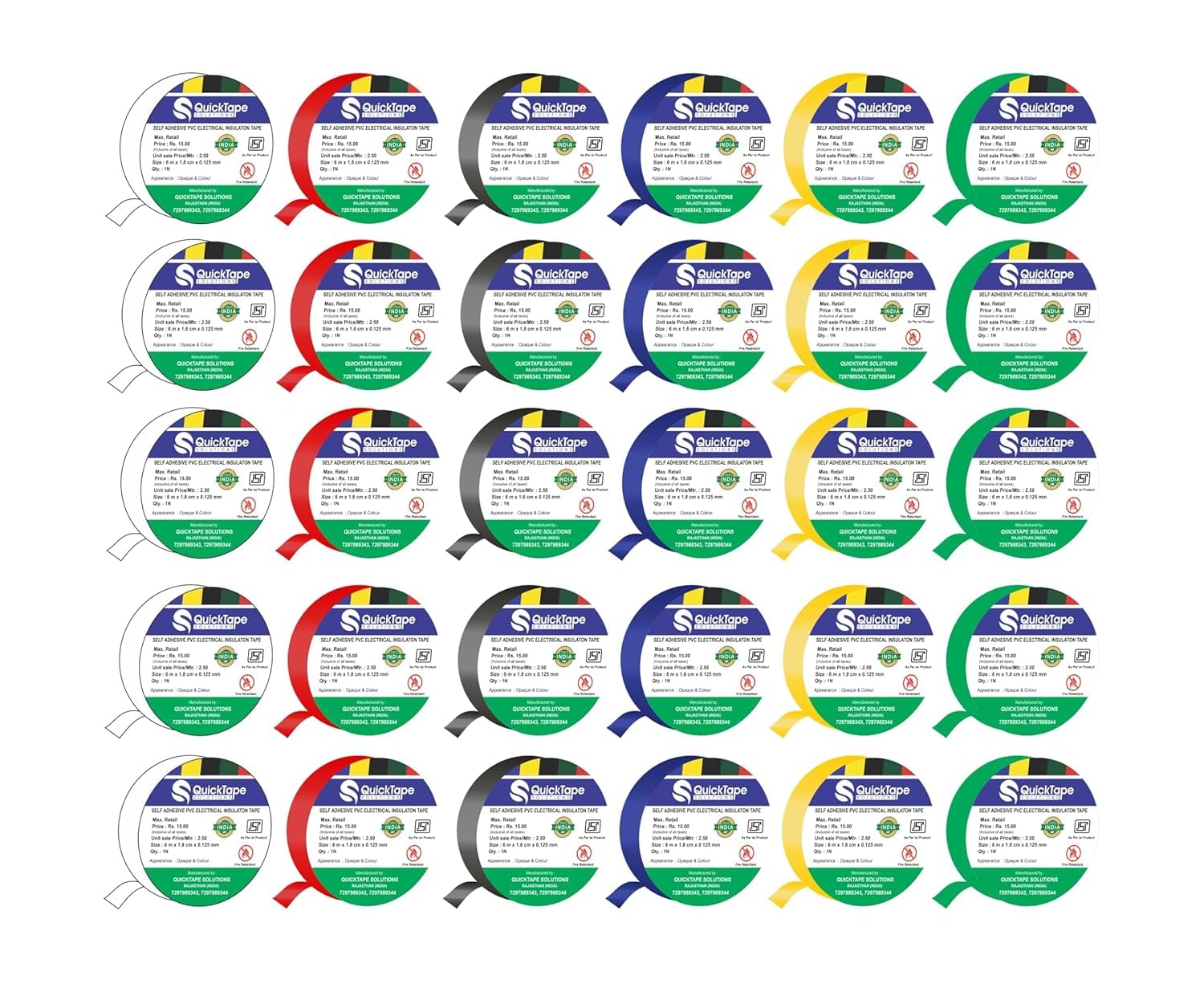 FR Grade Multicolour PVC Electrical Insulation Tape – Pack of 30 | 17 mm Width x 6 Meter Length | Strong Adhesive, Waterproof Tape for Wiring, Cable Repair & Color Coding | 0.125 mm Thickness-image-14