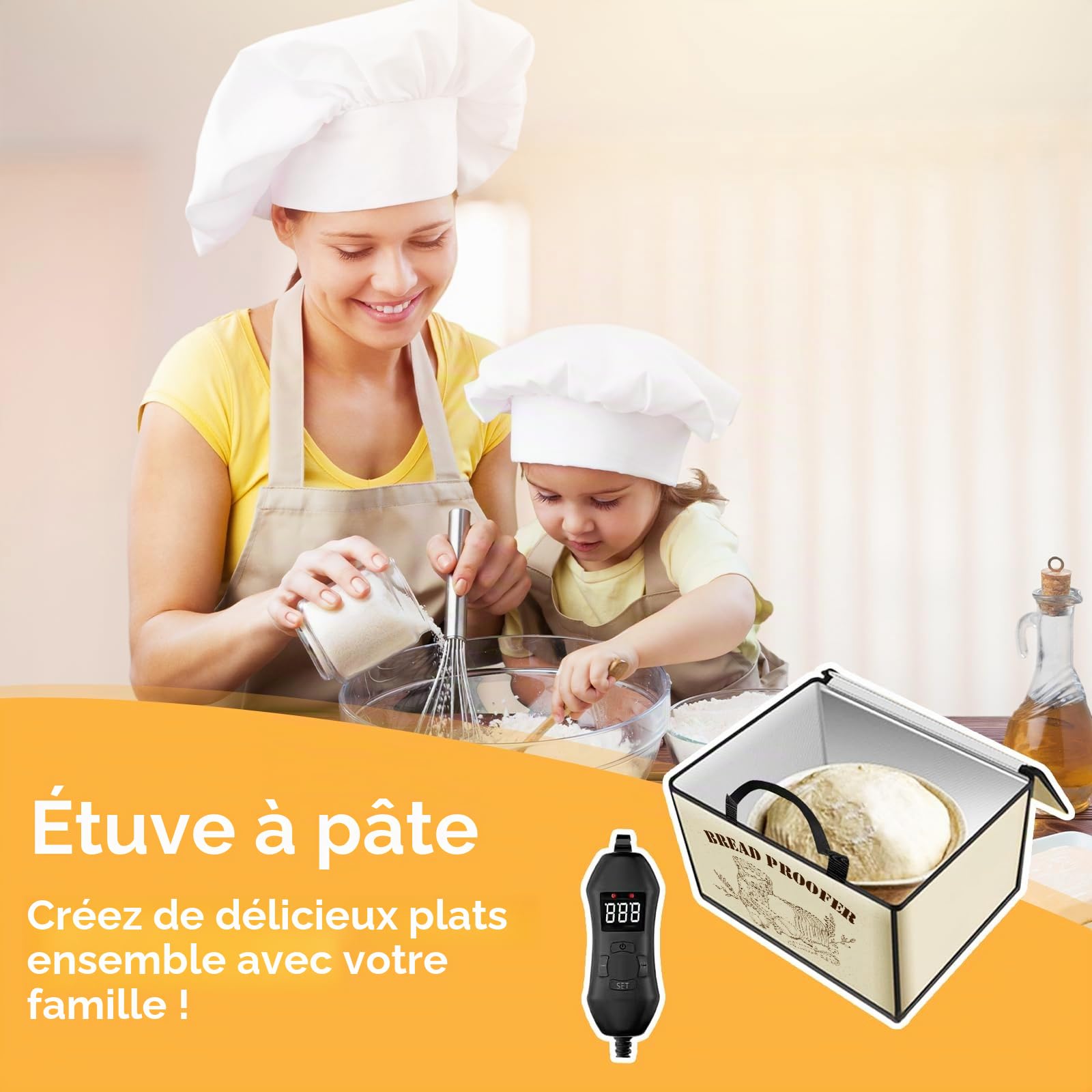 Boîte de fermentation à pain, boîte à pain électrique polyvalente avec capteur de température NTC insérable de 50~113 °F, affichage numérique, minuterie de 0 à 12 heures pour yaourtières au levain