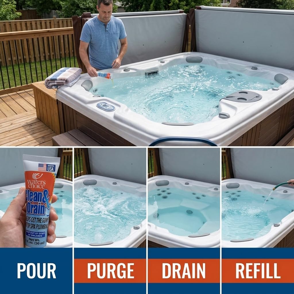 Waters Choice Clean & Drain Spa Purge – Powerful Pipe & Jet Line Cleaner for Hot Tubs & Jetted Tubs – Don't Waste Money-Works in ONE Annual Treatment vs. Quarterly Cleaners