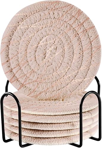 Coikll Posavasos de algodón con imitación de oro rosa con soporte para bebidas absorbentes, juego de posavasos para café, protección de mesa, regalo