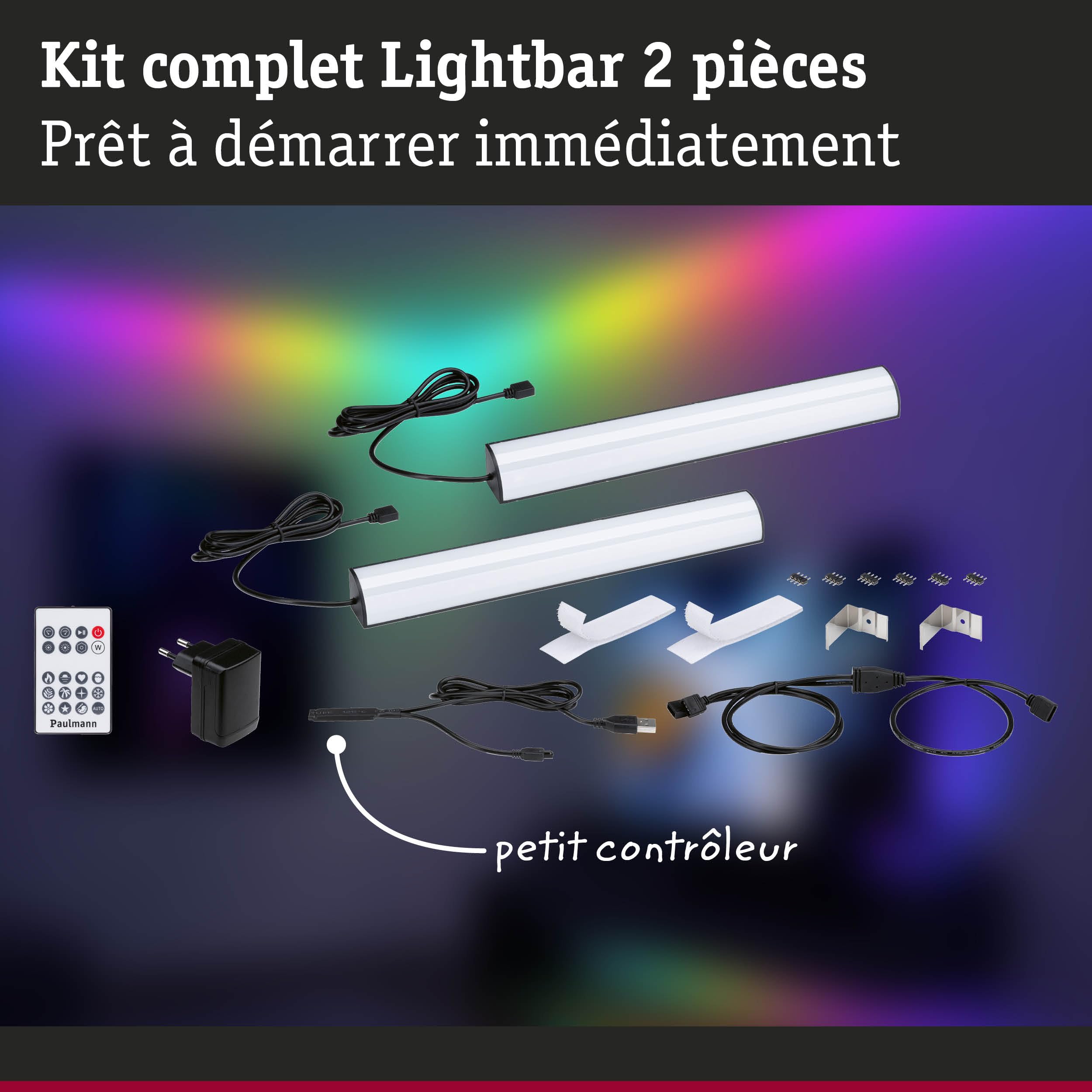 Paulmann 78878 EntertainLED Barre lumineuse LED RVB à intensité variable 2 x 0,6 W 2 x 24 lm RVB