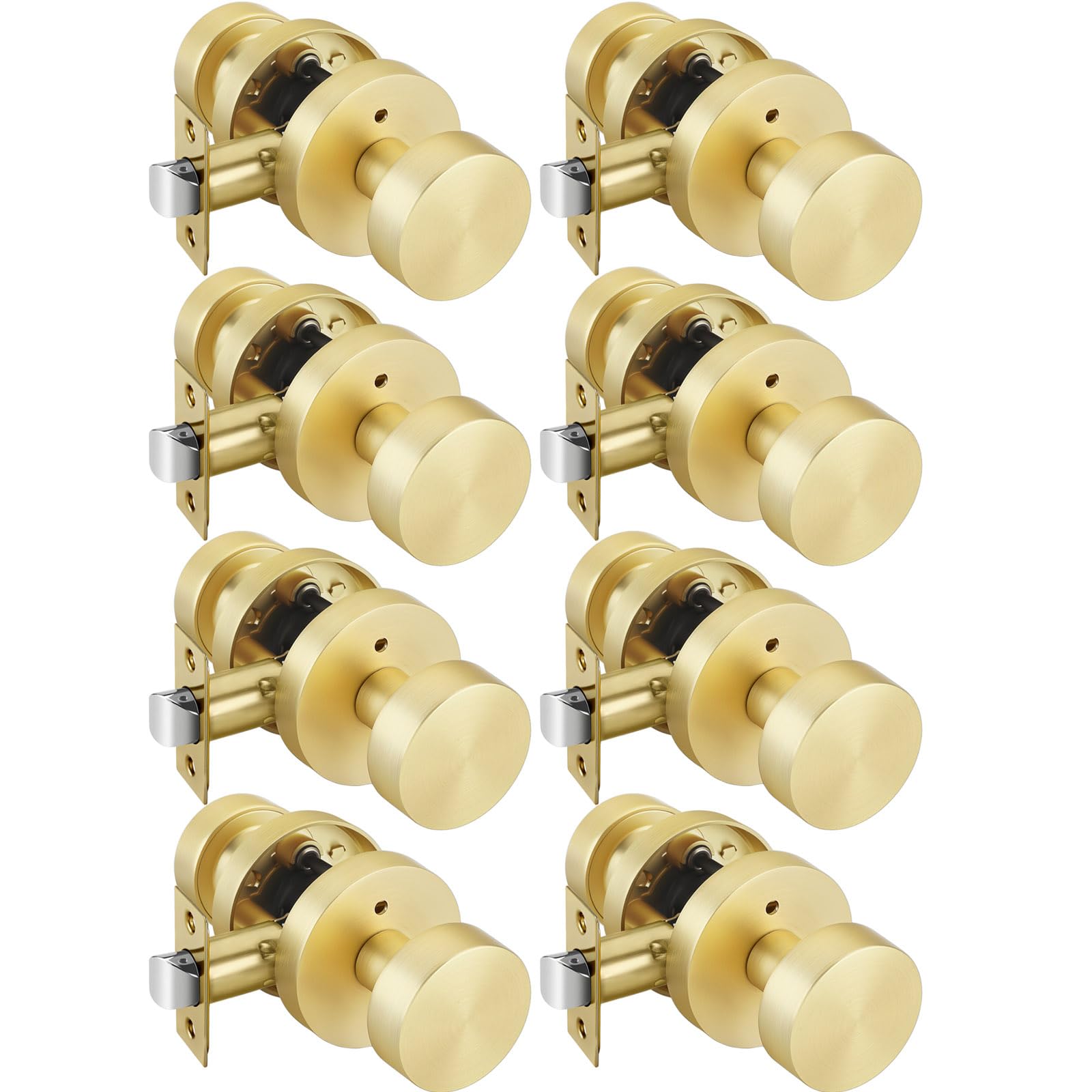 Goldenwarm Gold Door Knobs Interior Privacy, Zinc Alloy Keyless Brushed Gold Door Knobs for Bedroom Bathroom, Heavy Duty Interior Door Knob - Adjustable &amp; Reversible (8 Pack)