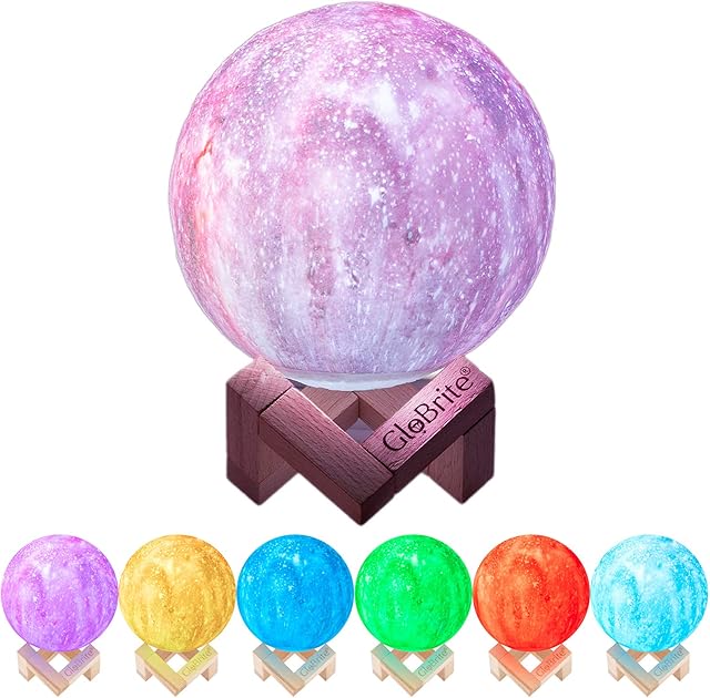GloBrite Globe LED 3D Space Lamp, Lunar Night Galaxy Star Moon Light with Dimmable Brightness 7 Colors - USB Rechargeable and Touch Control for Kids, Baby, Girls, Boys Birthday Gift (12cm)