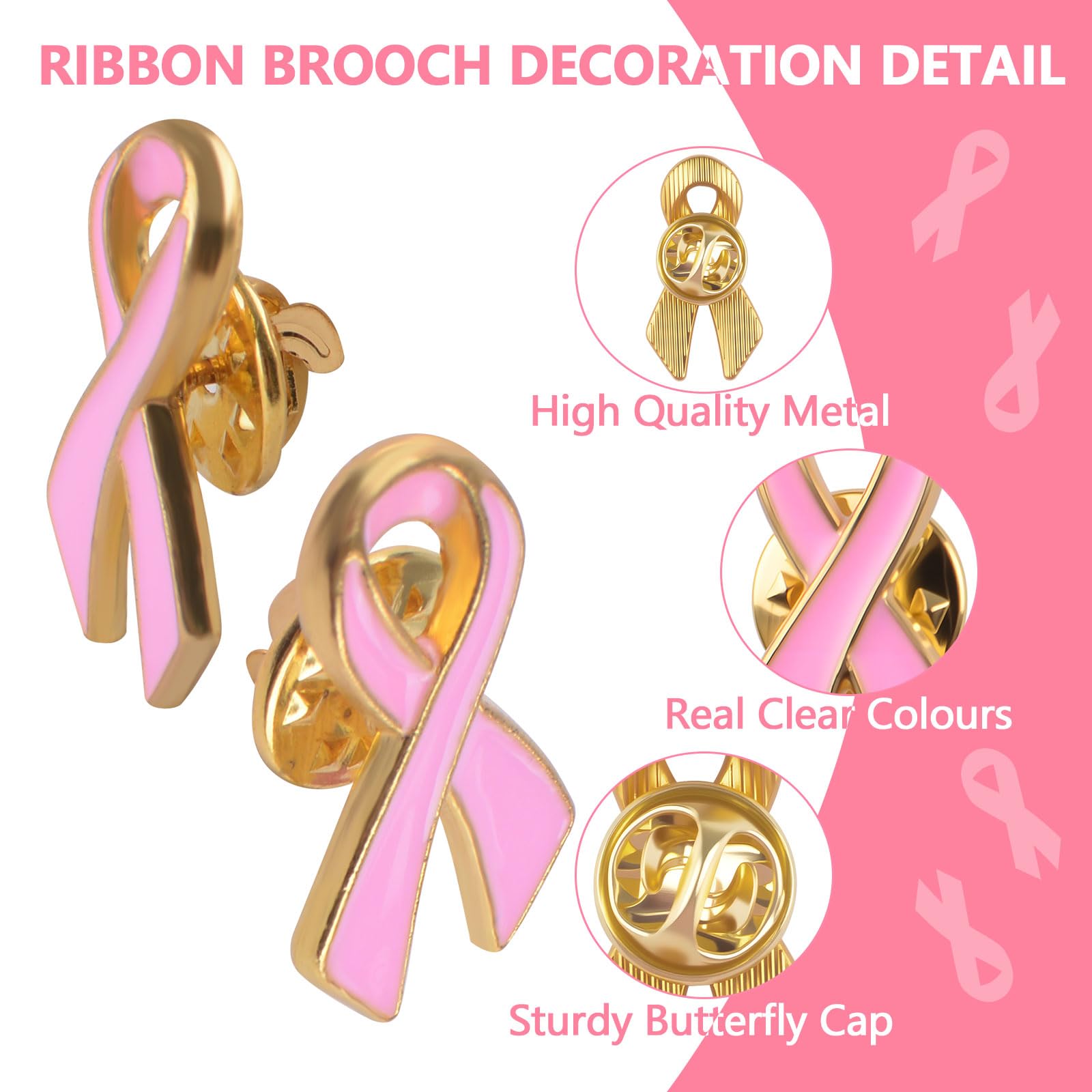 WANDIC 50 Pcs Pink Ribbon Pins - Image 3