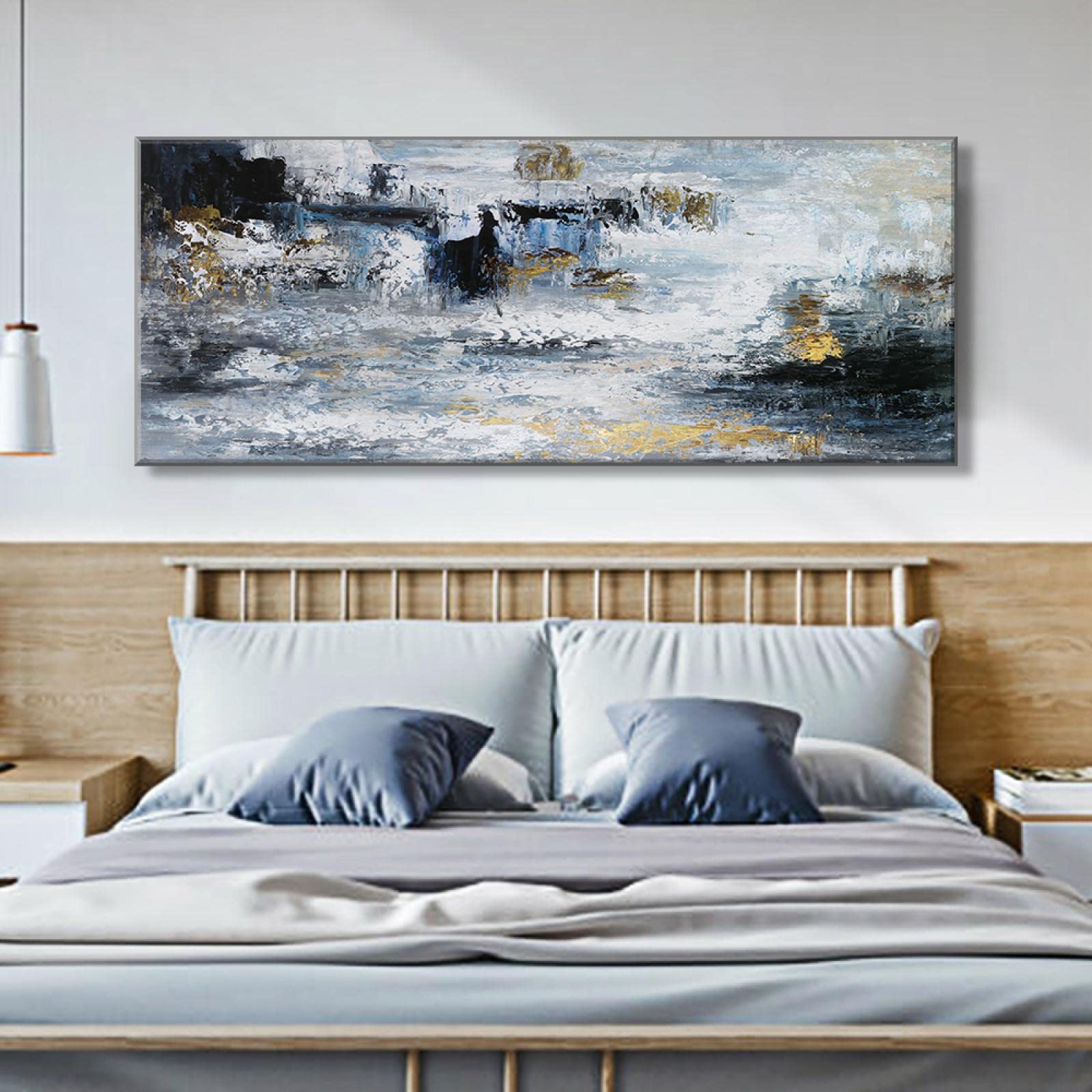 GSJMWD Leinwandbild Grau-blau Abstrakt - 3-teilig, 30x40 Cm, Fertig Gerahmt, Für Wohnzimmer & Büro
