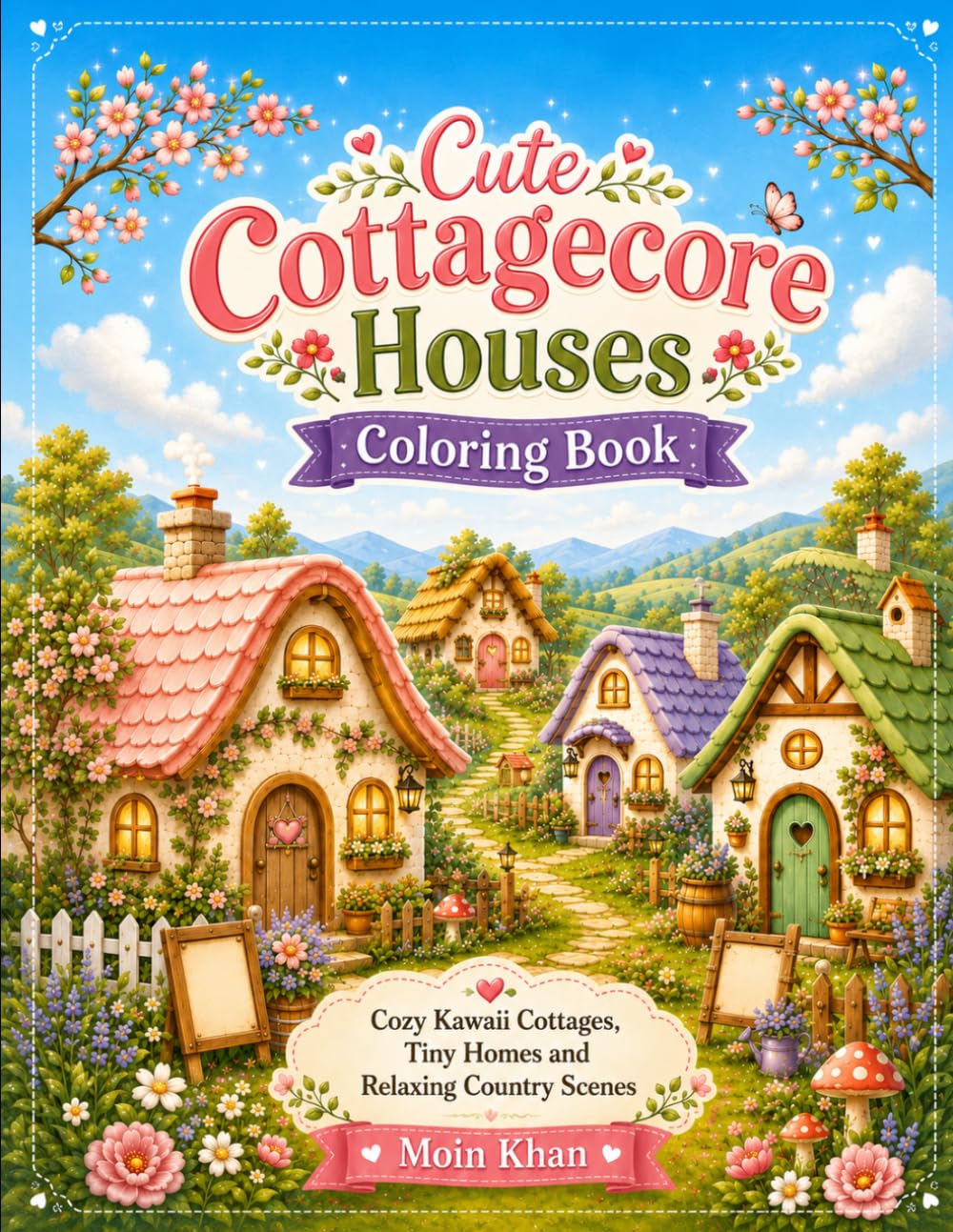 Cute Cottagecore Houses Coloring Book: Cozy Kawaii Cottages, Tiny Homes, Garden Houses, Fairy-Tale Cabins and Relaxing Country Scenes for Kids, Teens and Adults